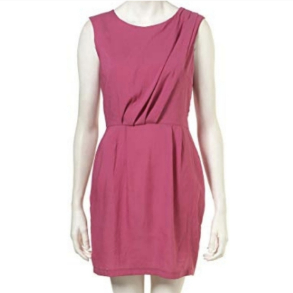 Topshop Twist Waist Sleeveless Dress Drapey Pleated Exposed Zip Fuchsia Pink 10
